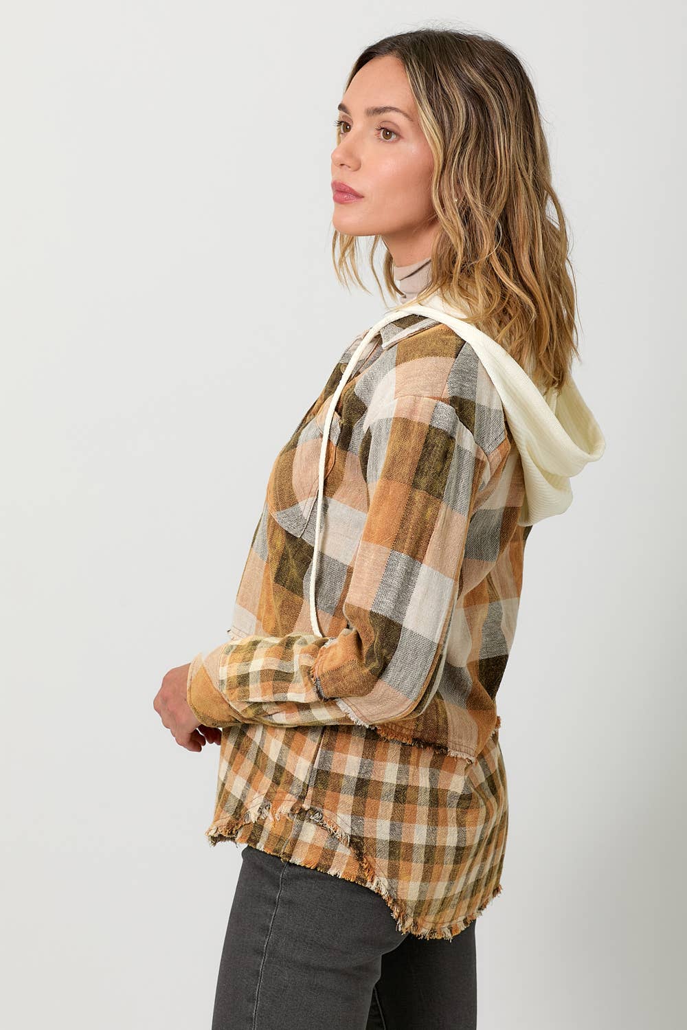 Pumpkin Mix Hoodie Check Shacket