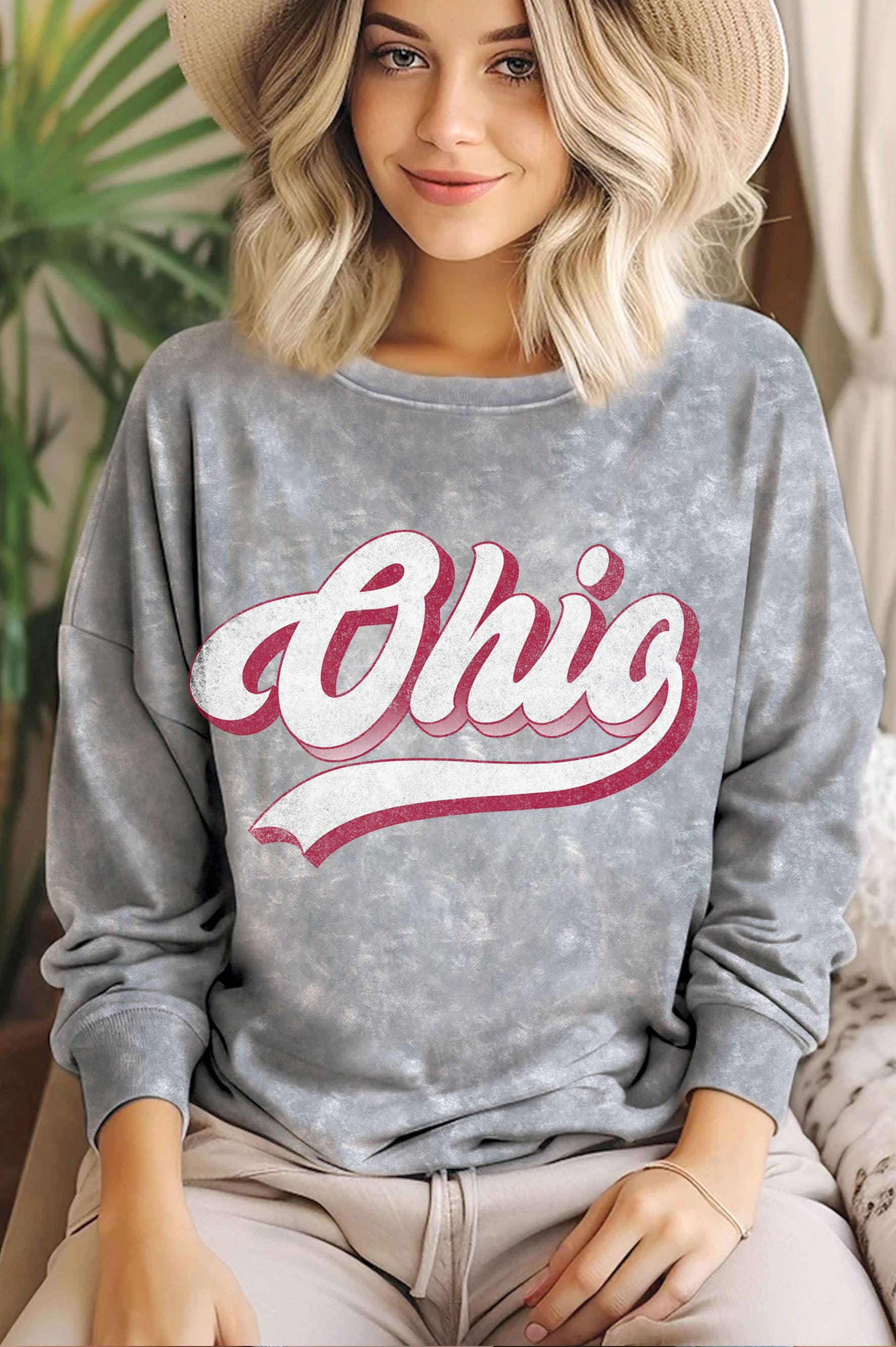 OHIO GRAPHIC MINERAL BRUSHED SWEATSHIRT: GREY