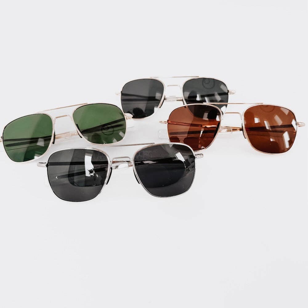 Sunny Square Aviator Sunglasses: Black Lens/Gold Frame