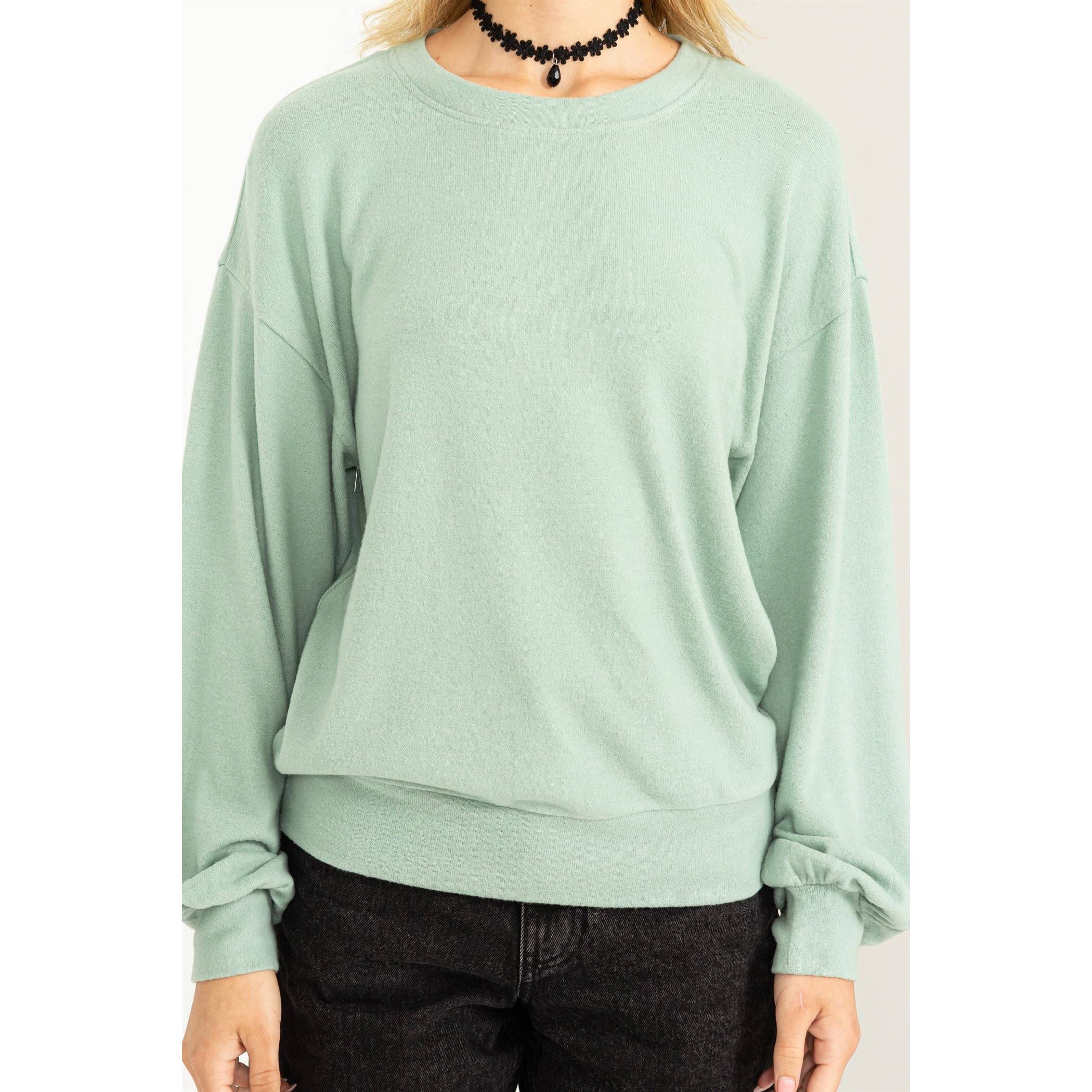 ROUND NECK BALLOON SLEEVE SWEATSHIRT: ICEBERG