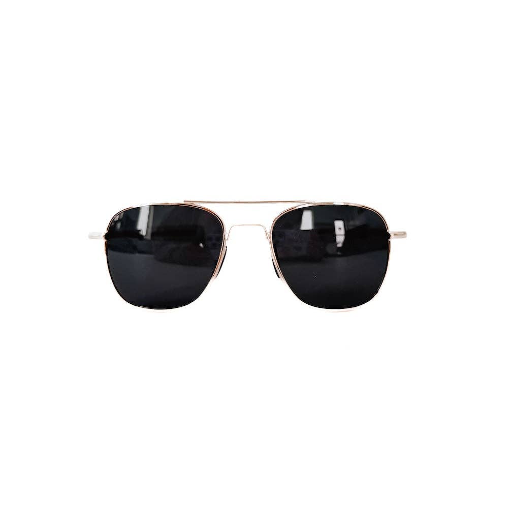 Sunny Square Aviator Sunglasses: Black Lens/Gold Frame