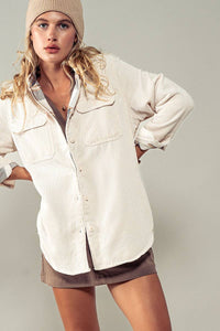 Plaid Lined Corduroy Flannel Shacket: CREAM