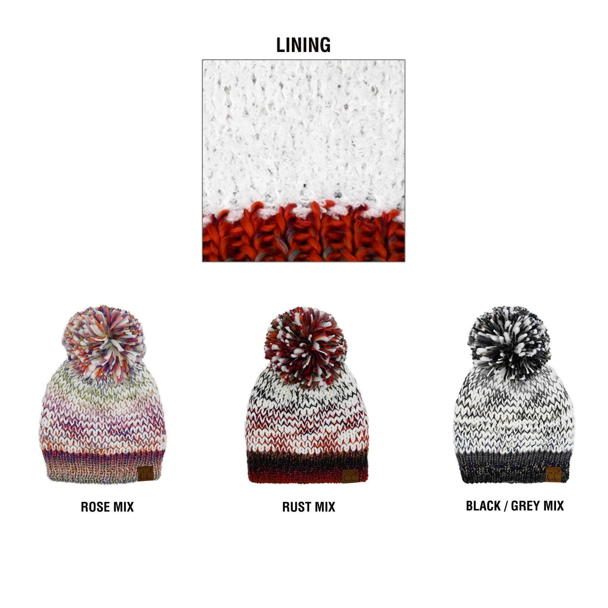 CC Multi-Color Yarn Beanie with Pom: Rose Mix