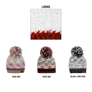 CC Multi-Color Yarn Beanie with Pom: Rose Mix