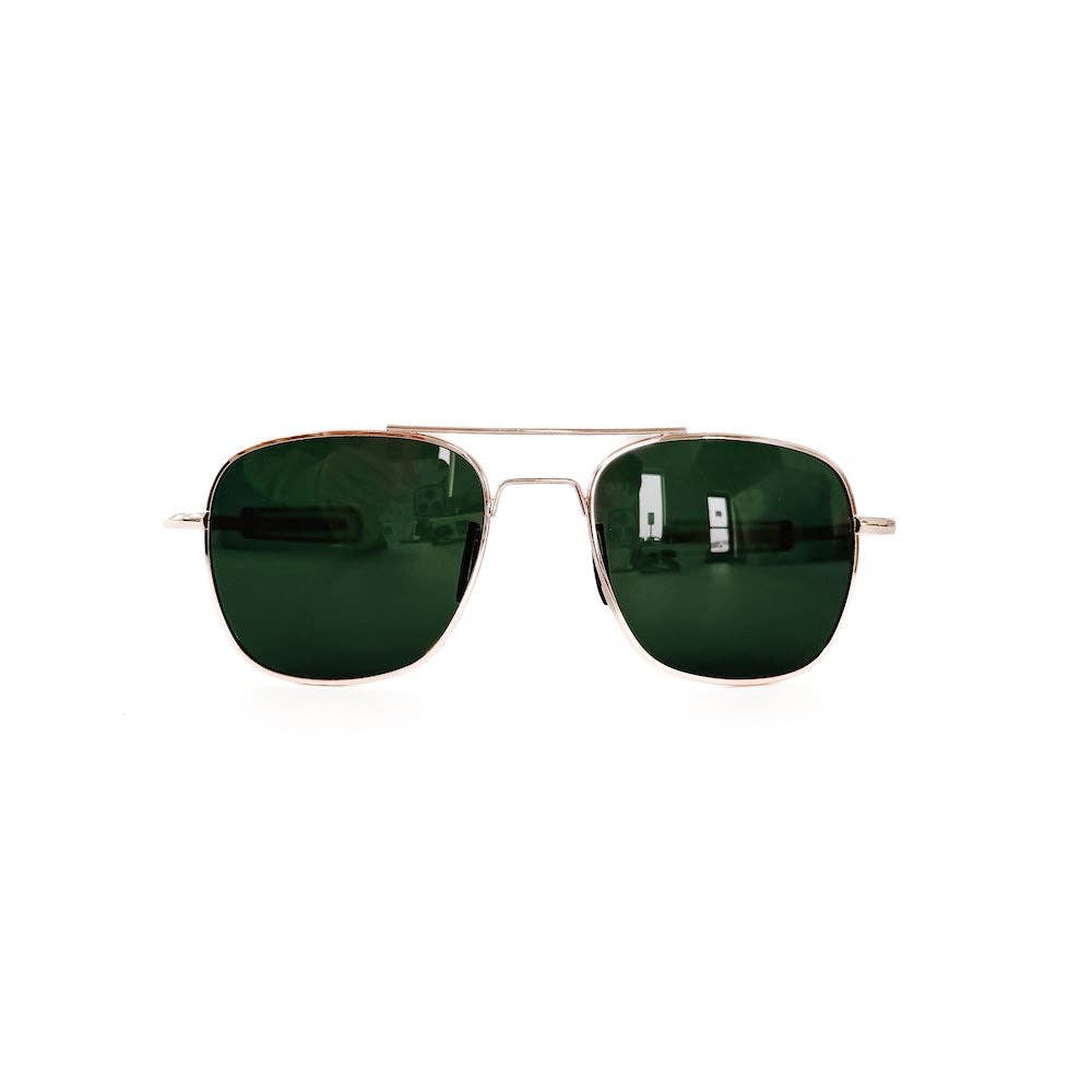 Sunny Square Aviator Sunglasses: Black Lens/Gold Frame