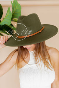 Wide Brim Hat w/ Belt - Dark Olive