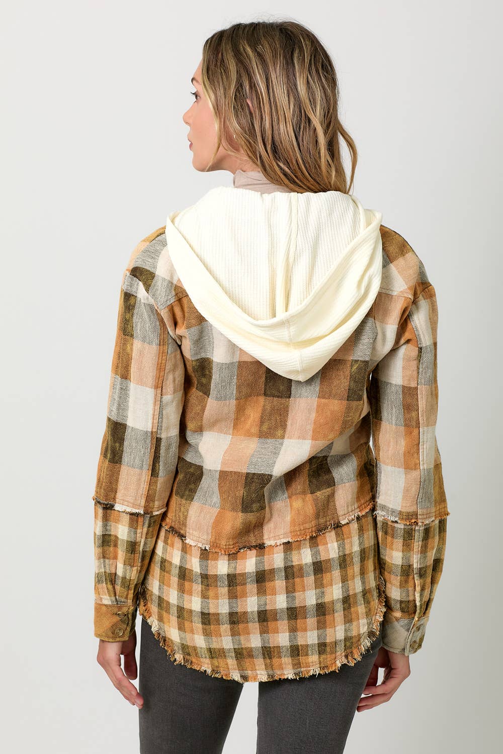 Pumpkin Mix Hoodie Check Shacket