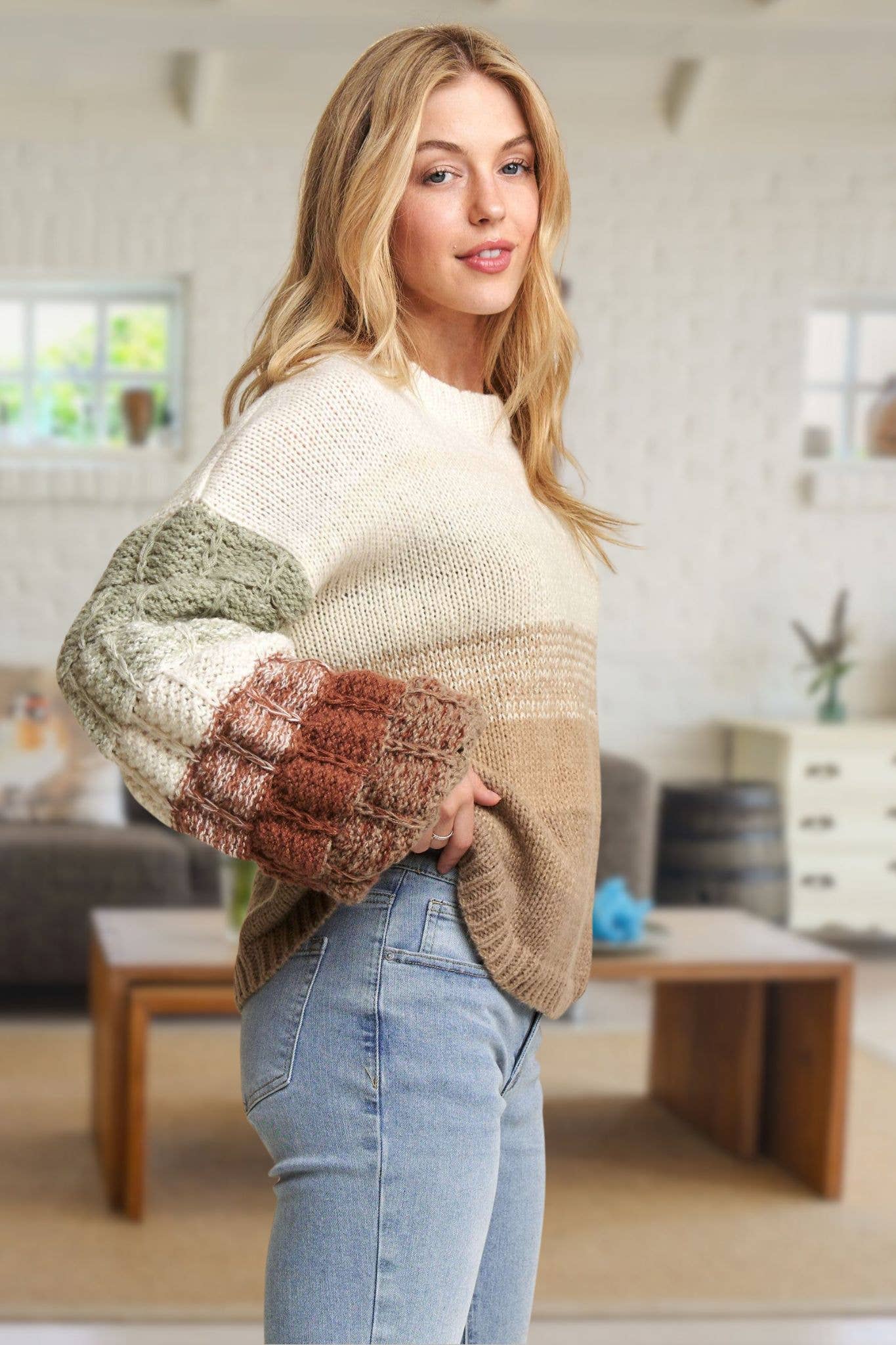 PUFF SLEEVE OMBRE SWEATER