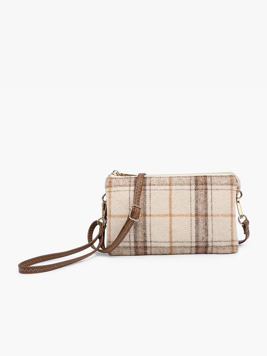 Riley Plaid Crossbody/Wristlet: Beige