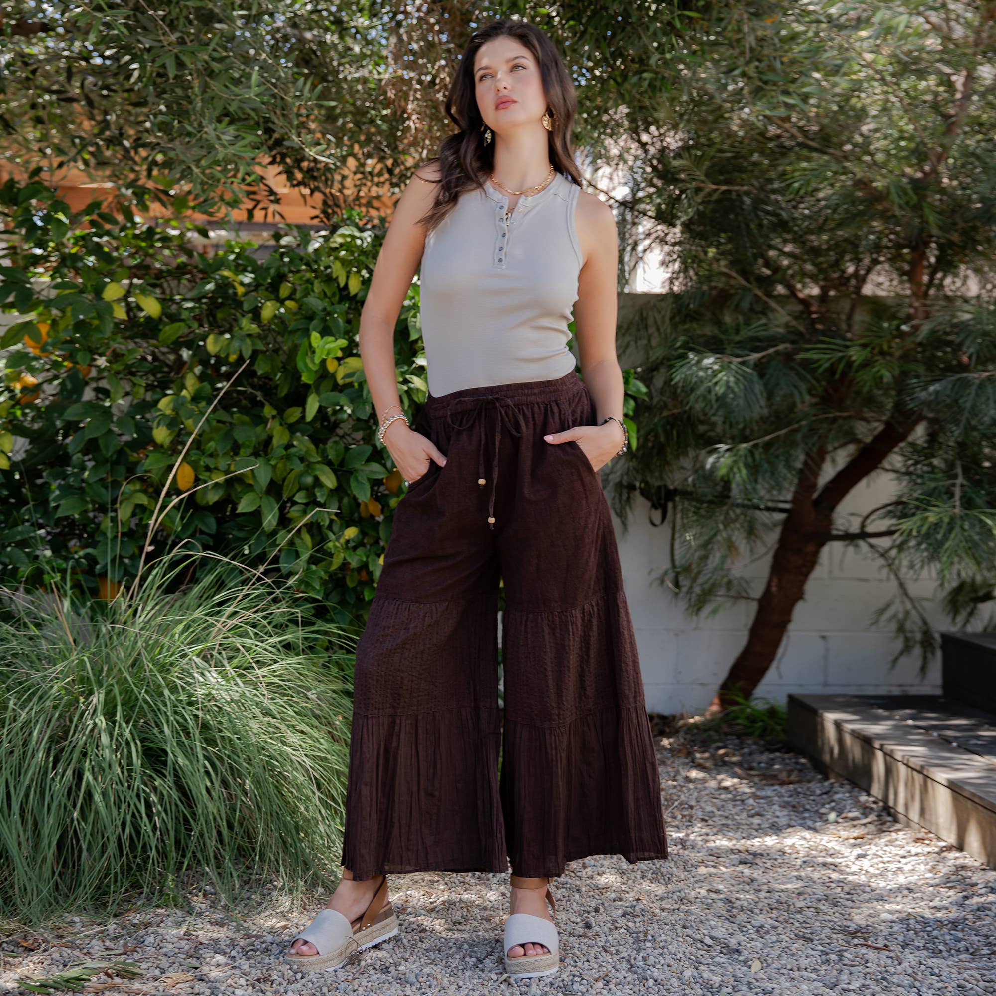 Boho chic Tiered Patch Inserted Denim &Knit Pants