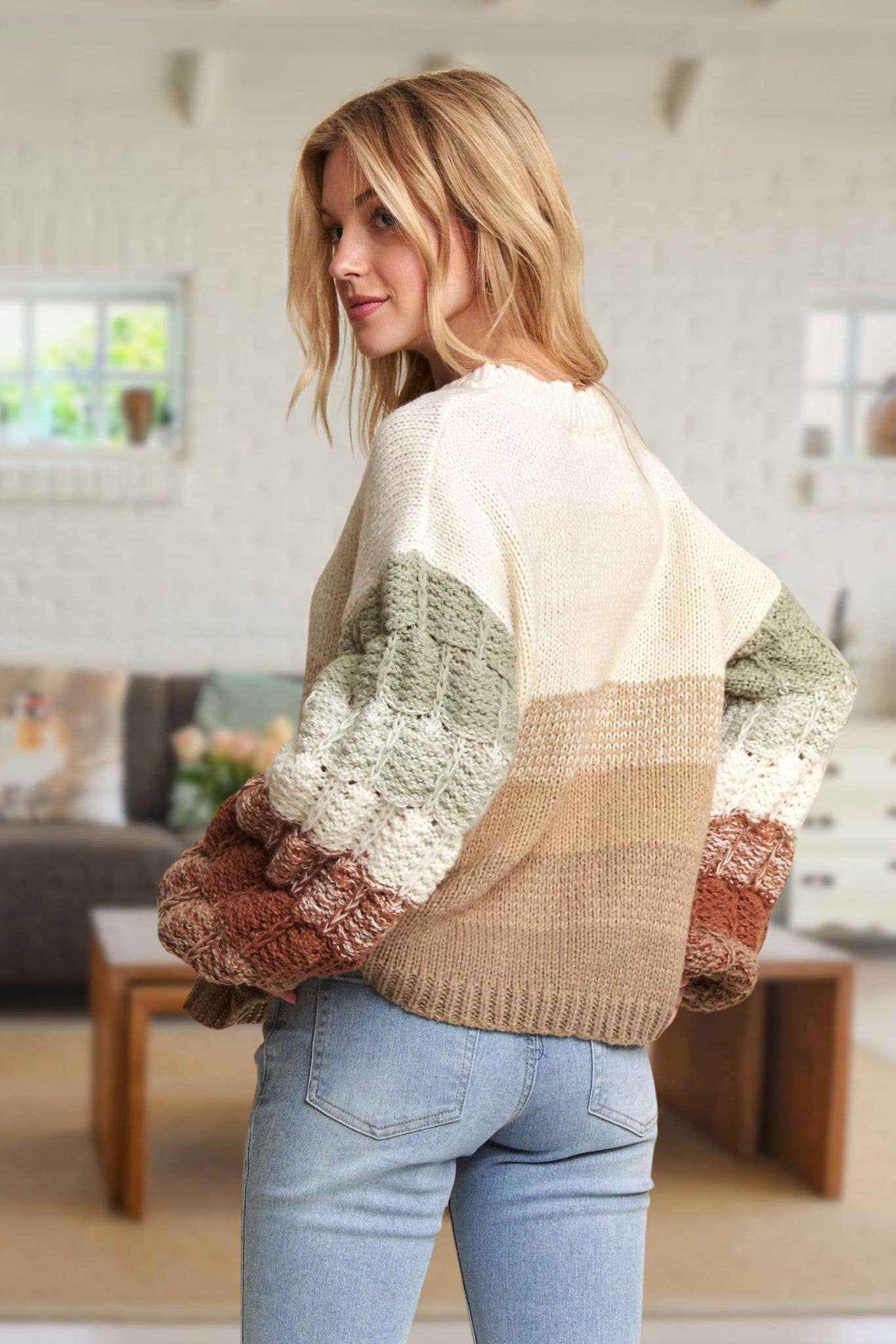 PUFF SLEEVE OMBRE SWEATER
