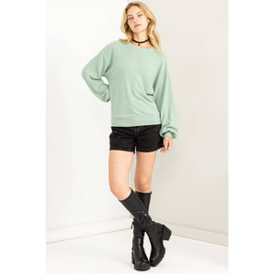 ROUND NECK BALLOON SLEEVE SWEATSHIRT: ICEBERG