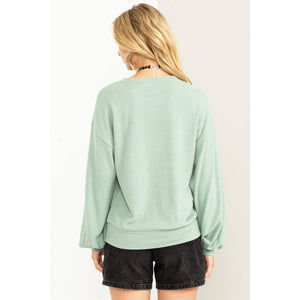 ROUND NECK BALLOON SLEEVE SWEATSHIRT: ICEBERG