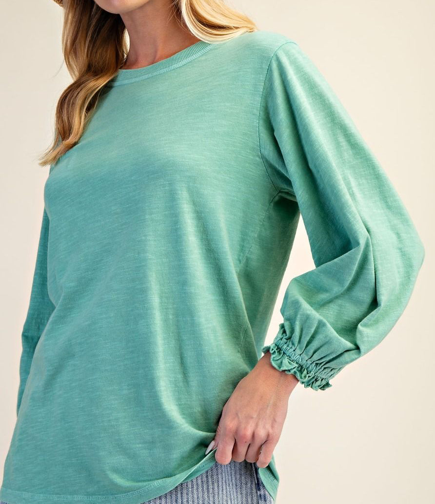 WASHED COTTON SLUB KNIT TOP