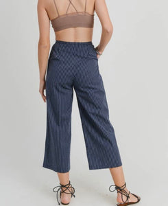 Cropped Wide Leg Pant W/ Front Drawstring