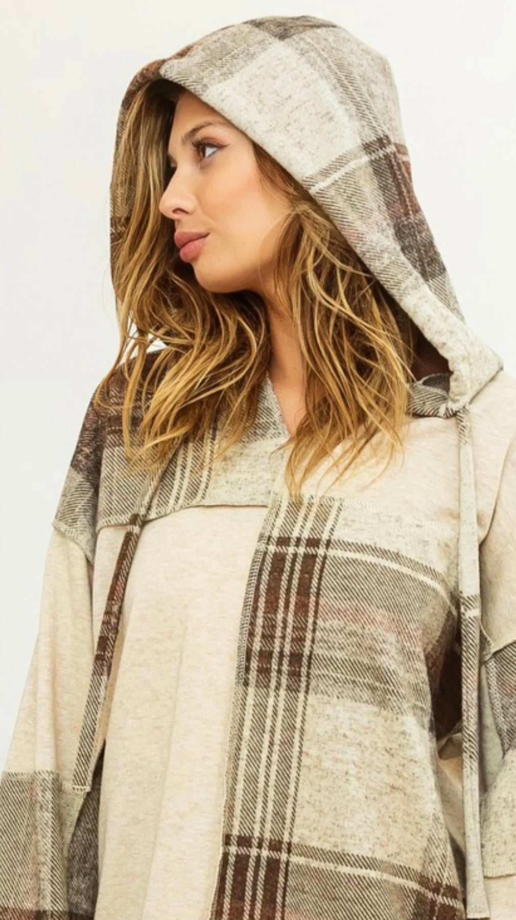 Plaid V-Neck Hoodie