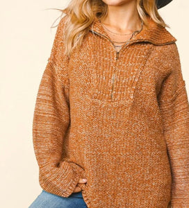 Rust Half Zip Two Tone Sweater