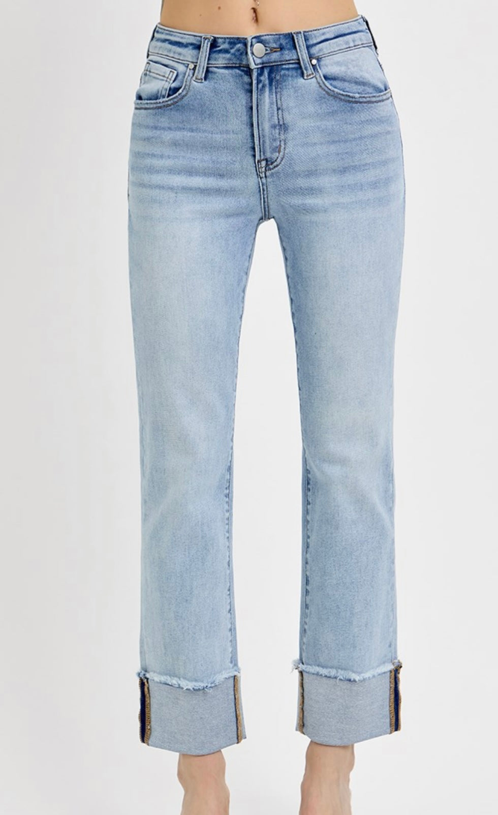 Walk This Way High Rise Straight Cuff Jean