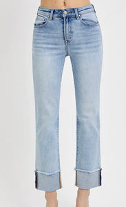 Walk This Way High Rise Straight Cuff Jean