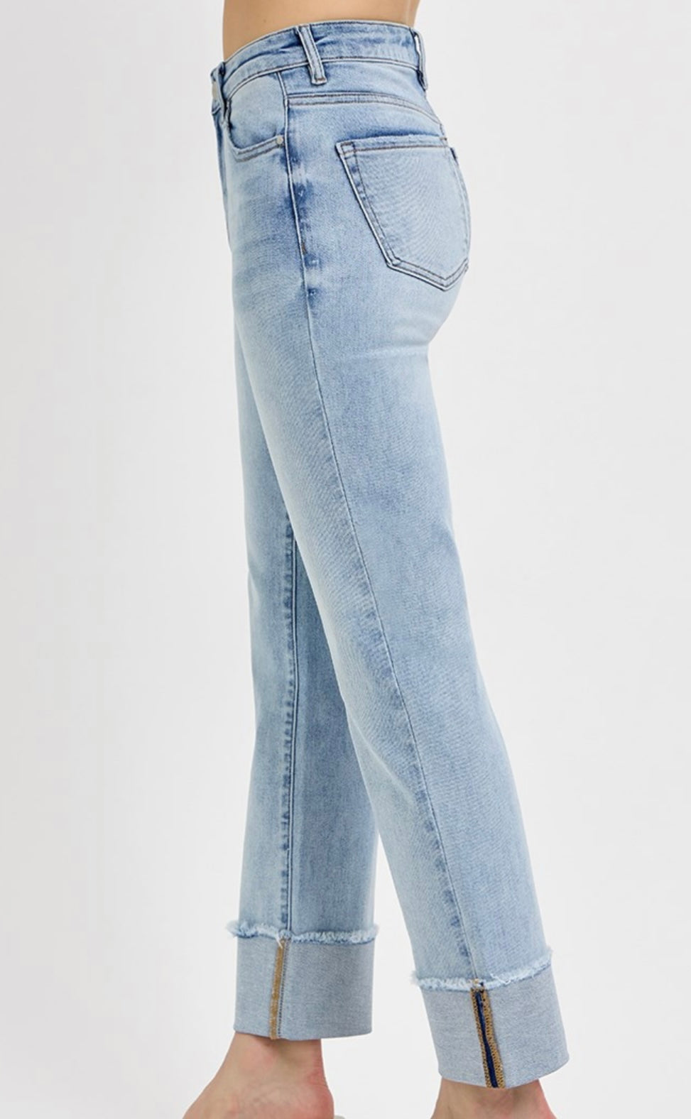 Walk This Way High Rise Straight Cuff Jean