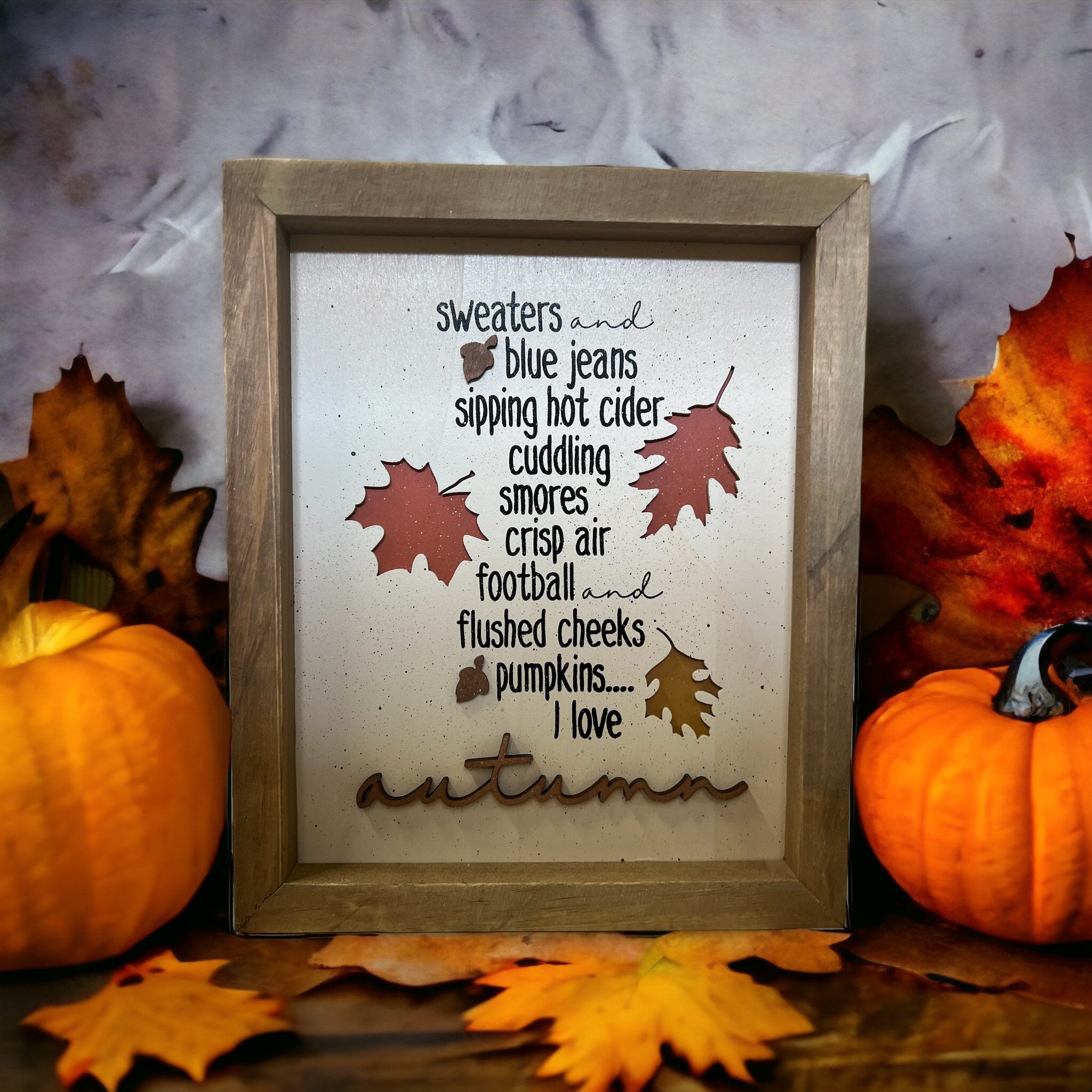 Sweaters in Autumn Framed Sign