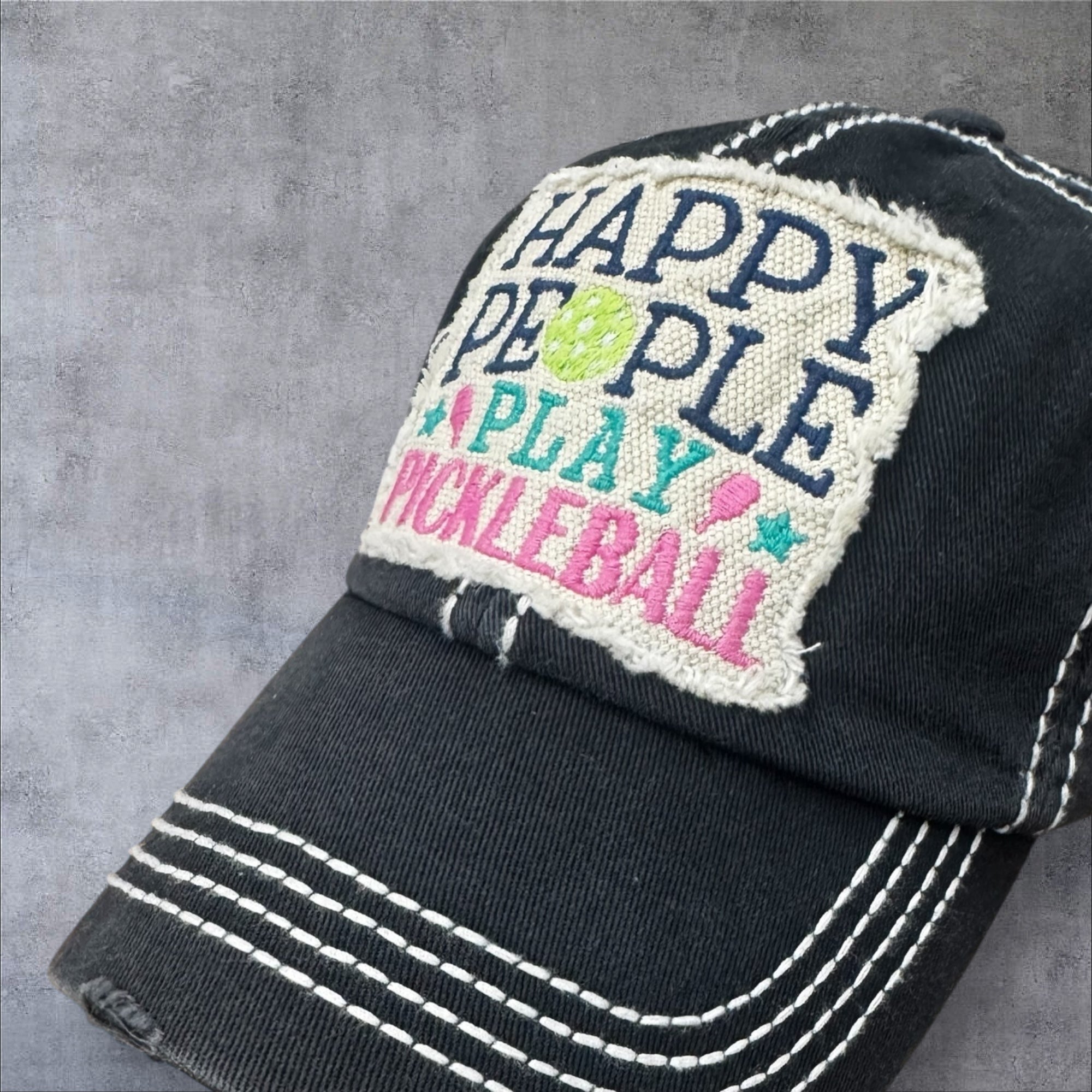 Happy People Play Pickleball Distressed Hat