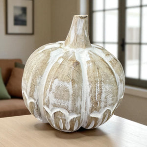 Whitewash Wooden Pumpkin