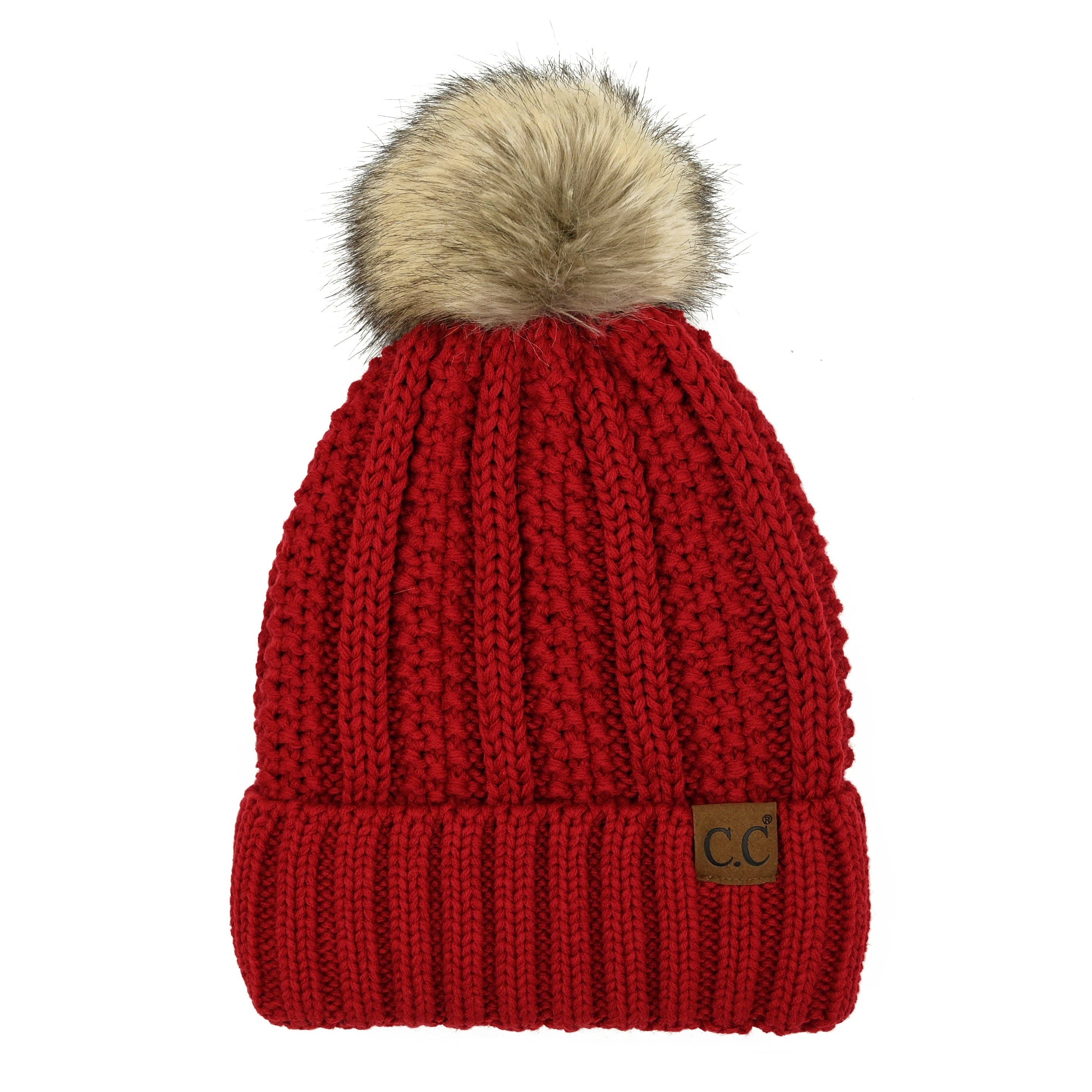 CC Bold Faux Fur Accented Beanie: Red