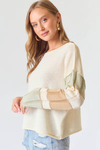 MULTI STRIPE SLEEVE SWEATER TOP