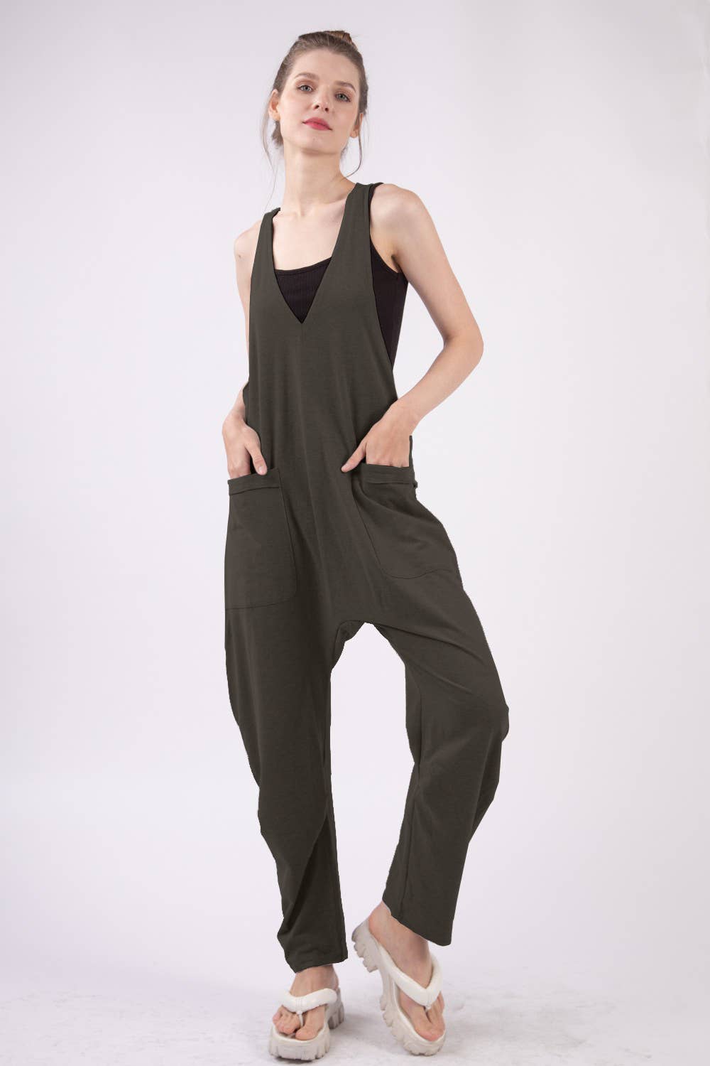 Casual Loose Fit Solid Knit Baggy Jumpsuit