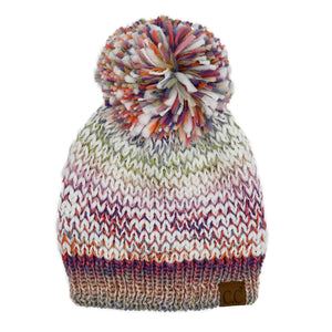 CC Multi-Color Yarn Beanie with Pom: Rose Mix