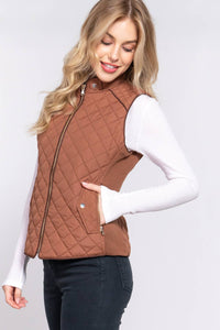 SLIM FIT SUEDE PIPING QUILTED PADDING VEST