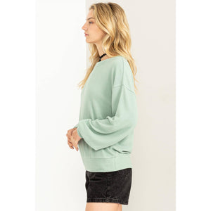 ROUND NECK BALLOON SLEEVE SWEATSHIRT: ICEBERG