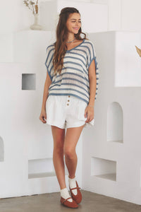 OVERSIZED V NECK SWEATER WITH STRIPES