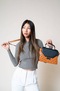 Lou Square Quilted Crossbody Black/Grey