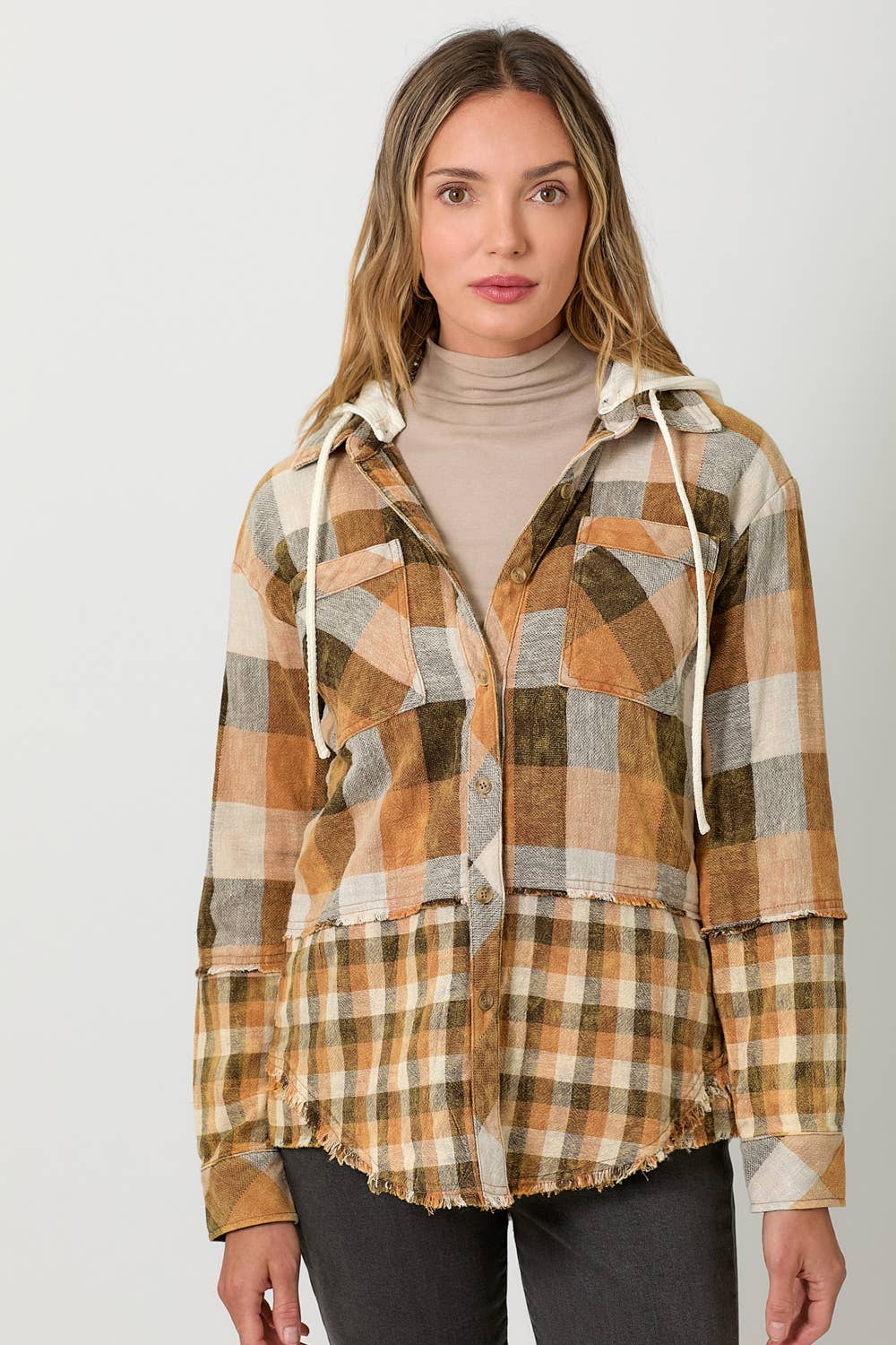 Pumpkin Mix Hoodie Check Shacket