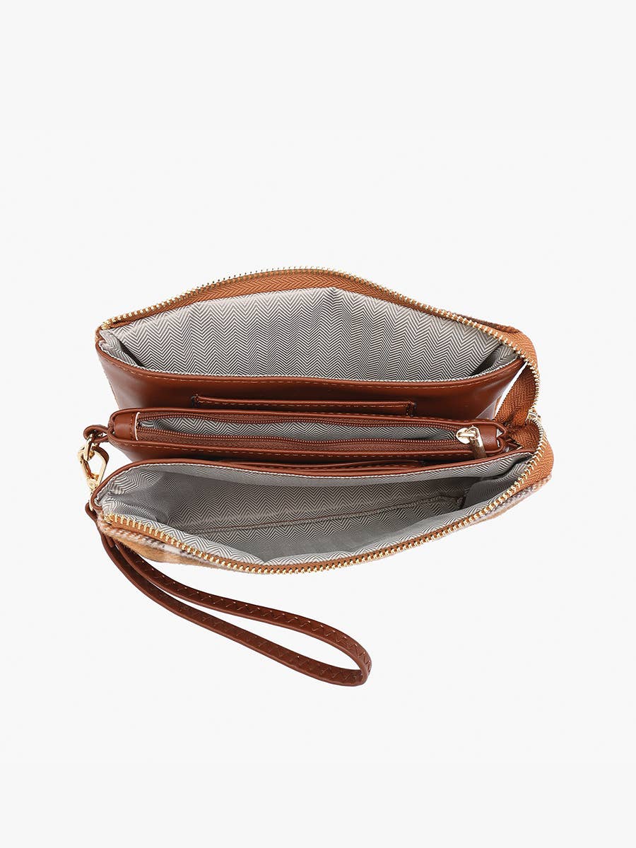 Riley Plaid Crossbody/Wristlet: Beige