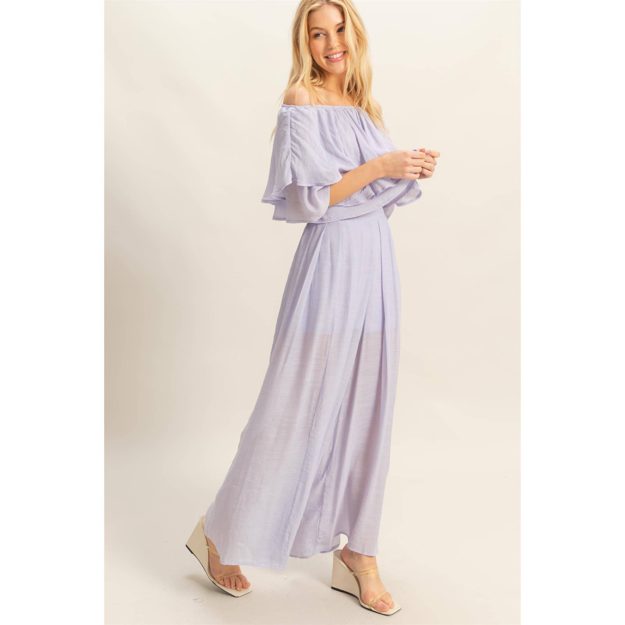 Off-The-Shoulder Blouse And Pants Set