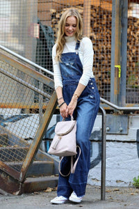 DISTRESSED DENIM OVERALLS