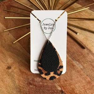 Necklace: Cheetah & Black Teardrop