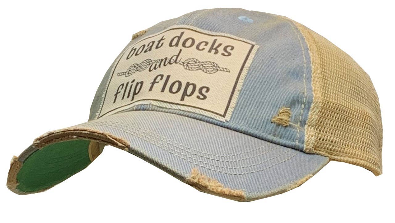 Boat Docks & Flip Flops Distressed Trucker Hat Baseball Cap