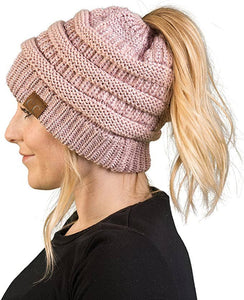 BeanieTail Messy Bun Beanie - Dusty Rose Metallic