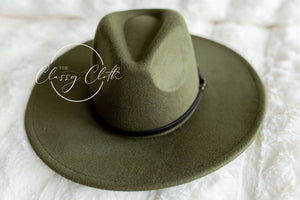 Wide Brim Hat w/ Belt - Dark Olive