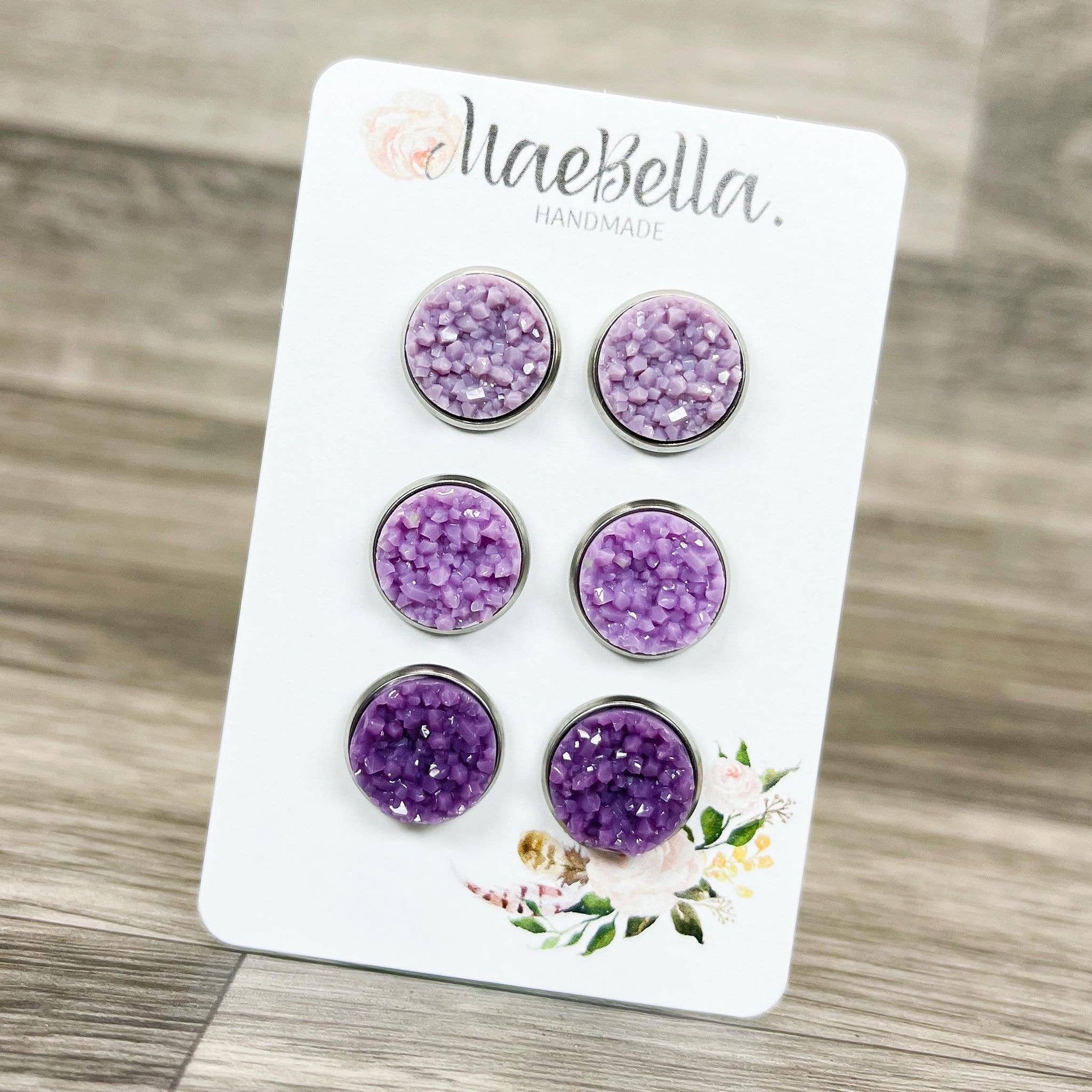 Druzy 3 Pack Stud Earrings Lavender