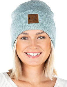 Classic Rib Beanie (Suede Patch - Heathered - Mint)