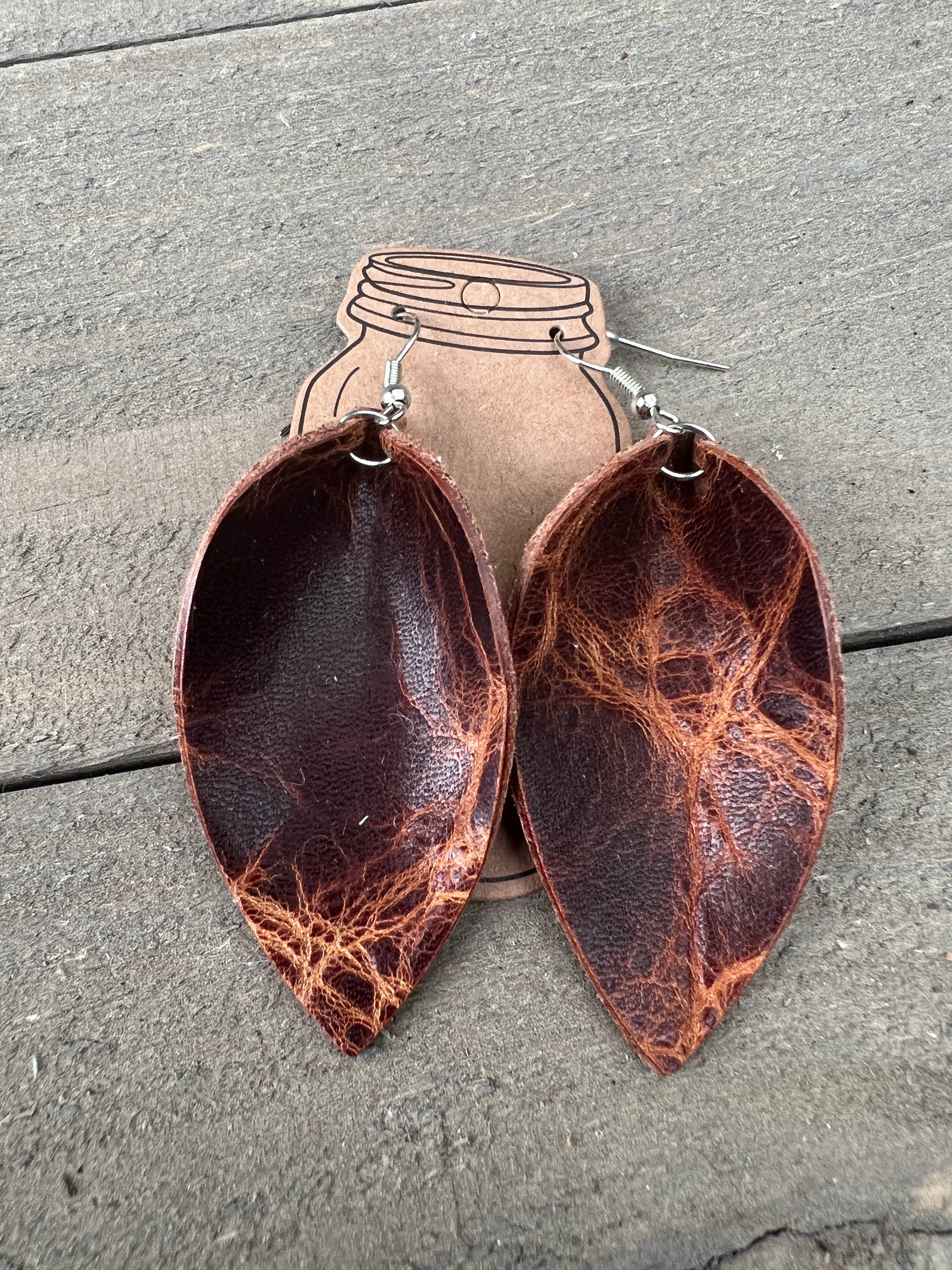 Brown Distressed  Leather Earrings
